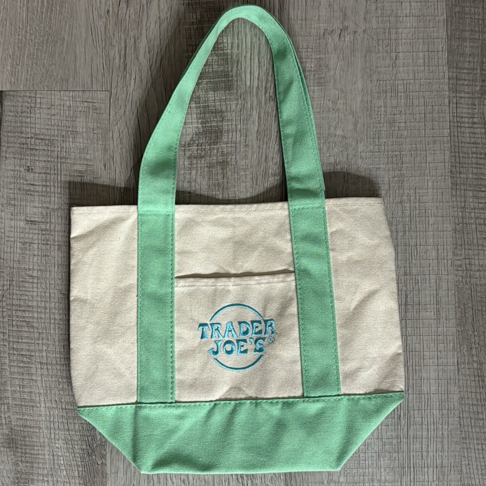 Trader Joe's Green and Cream Canvas Tote Bag